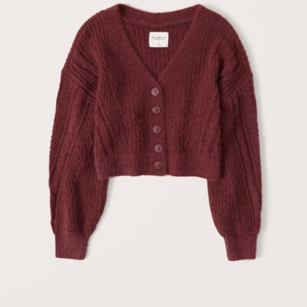 A&f burgundy cropped eyelash cardi
